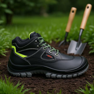 Botas de Seguridad Tibetanas S3 EN20345 de Cuero, Talla 41, Negro/Verde Neón, para Guantes de Jardinería y Equipo de Protección - Product Image 3