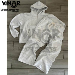 ชุดสเวตเตอร์มีฮู้ดปักลายทางมีซิปชุดฮิปฮอปสองชิ้นสำหรับผู้ชายเสื้อสเวตเชิ้ตขนาดใหญ่กางเกงลำลองอินเทรนด์ - Product Image 2