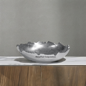 Argent Lune Décoratif En Métal Bord Déchiré Martelé Pièce Maîtresse Chocolat Fruits Bol avec Bord Festonné Finition Brute Prix Bas Prix - Product Image 5