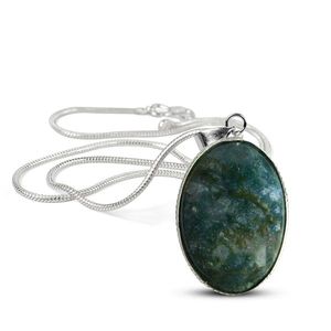 Collier pendentif ovale en agate mousse or 14 carats pour la croissance, l'harmonie et l'équilibre émotionnel - Product Image 1