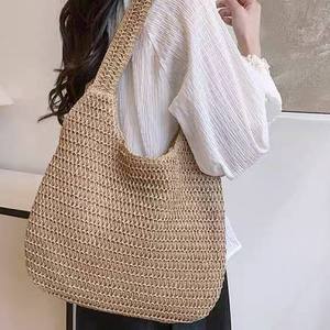 Nouveau sac de plage pour ordinateur portable grande capacité printemps-été 2025, sac fourre-tout en paille nouveau style avec fermeture éclair et doublure en polyester - Product Image 3