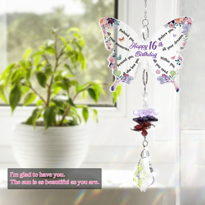Atrapasueños de Mariposa para el 16.º Cumpleaños con Colgante de Cristal Morado, Adorno Colgante Acrílico Arcoíris para Regalo de Quinceañera - Product Image 5