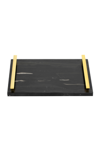 Plateau en marbre naturel décoré de marbre rectangulaire Plateau en marbre en forme de L avec poignée dorée - Product Image 2