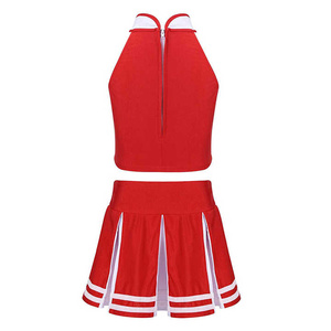 OEM sublimación uniformes de porristas personalizado Spandex disfraces de punto cuello alto Crop Tank Top y cuchillo Falda plisada para niñas - Product Image 4