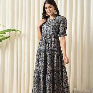 Robe indienne en coton imprimé Hand-Block Floral Summer Casual Wear fait à la main pour la Saint-Valentin Cadeau ODM Supply - Product Image 1