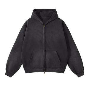 Sweat à capuche zippé pour hommes, poids lourd, délavé à l'acide, personnalisé de haute qualité, sweat-shirt unisexe décontracté pour l'hiver brodé ODM - Product Image 3