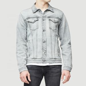 Blouson aviateur denim coupe ajustée en coton et élasthanne d'automne vintage avec logo brodé personnalisé Vestes jean pour hommes - Product Image 2