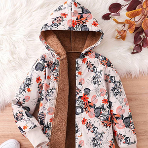 Veste à capuche décontractée à fleurs pour filles avec imprimé allover polaire doux manches longues hiver chaud confortable fermeture à glissière - Product Image 1