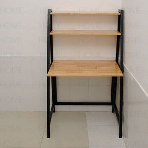 Modern Metal Frame A-Shaped Office Desk with Wooden Top and Bookshelf - Product Image 3