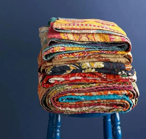 Edredón Reversible Hippie Kantha, colcha Vintage de algodón cosida a mano, manta Bohemia suave, juego de cama de tamaño Queen - Product Image 2