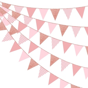 <span class=keywords><strong>Guirlande</strong></span> triangulaire personnalisée en papier <span class=keywords><strong>rose</strong></span> doré à carreaux pour la décoration de fête d'anniversaire, de baby shower ou de mariage - Product Image 1