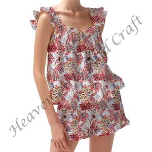 Conjunto de pijama de manga corta con volantes Hippie bohemio para mujer - Product Image 6