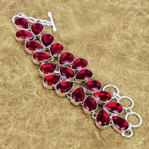 Pulsera de tenis de lujo hecha a mano de plata de ley 925 con granate rojo, ajustable, joyería de regalo, chapada en oro, certificada por GIA - Product Image 4