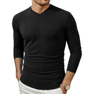 เสื้อยืดคอวีแขนยาวคอวีสีทึบแนวธุรกิจลำลองสำหรับผู้ชายเสื้ออเนกประสงค์แฟชั่นใส่สบายสำหรับฤดูใบไม้ร่วงและฤดูหนาว - Product Image 2