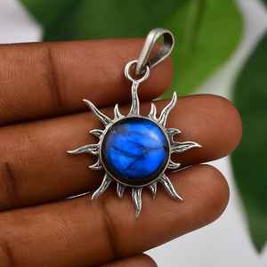 Collier soleil en labradorite céleste, pendentif en argent sterling 925, plaqué or vintage, bijoux bohèmes, pierre de guérison, cadeau pour elle - Product Image 6