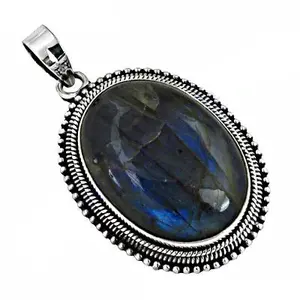 Pendentif en argent 925 avec pierre précieuse labradorite, accent or rose, cristaux de diamant pour femmes, bijoux en métal et perles faits à la main - Product Image 1