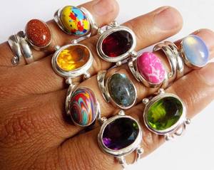 Anillo de gemas de varios colores naturales de plata de ley hecho a mano 8X12mm conjunto de bisel de forma mixta para conjunto de joyería de moda para regalo de aniversario - Product Image 3