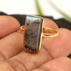 แหวนแร่แลบราโดไรต์ธรรมชาติขนาด925นิ้วทำจากเงินแท้โรเดียมชุบทอง18K 9x18mm สี่เหลี่ยมผืนผ้า - Product Image 6