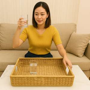 Plateau de service décoratif léger en fibre végétale classique de luxe pour mariage et Diwali - Product Image 4