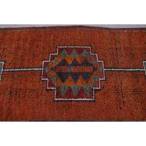 Tapis Kilim Vintage Orange Rouge avec motif Patchwork 3.1x9.8ft pour entrée chambre 10mm d'épaisseur laine Viscose matériau Latex soutenu - Product Image 5