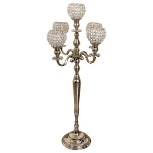 Candélabre en argent attrayant 5 bras avec bol en cristal Antique métal fait à la main bol en cristal candélabre de pièce maîtresse pour la décoration - Product Image 1