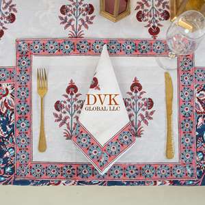 Nappe de table en coton brodé de style bohème, imprimée à la main, motif floral bleu, pour banquets, hôtels, chemin de table - Product Image 6