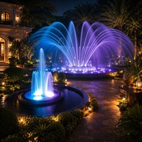 Fontaine musicale de jardin pour villa privée de luxe avec éclairage intime et buses à jets en acier inoxydable haute performance