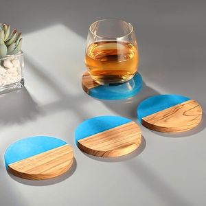 Posavasos de Madera y Resina Epoxi Hechos a Mano, Juego de Posavasos Modernos para el Hogar, Decoración Artística Artesanal para Mesa - Product Image 6