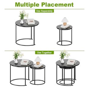 Coffee <b>Table</b> Nesting Black Set of 2 Side - Black Frame and Round Black <b>Marble</b> - Product Image 5