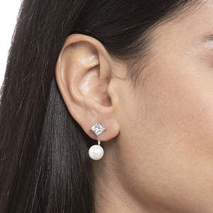 Pendientes CLARA de Plata de Ley 925 con Cierre de Rosca, con Circonita Suiza y Perla con Baño de Rodio, Separables, Regalo para Mujeres y Niñas - Product Image 5