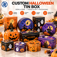 Boîte en métal personnalisée pour Halloween, emballage métallique imprimé pour bonbons, biscuits, chocolat, cadeaux, fabricant OEM ODM
