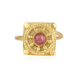 Nuevo diseño 925 plata esterlina 18K chapado en oro Natural turmalina Rosa piedra preciosa anillo apilable fabricante de joyas - Product Image 1
