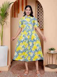 Robe midi en coton blanc imprimée à la main, robe bohème à fleurs, tenue d'été quotidienne pour femmes - Product Image 4