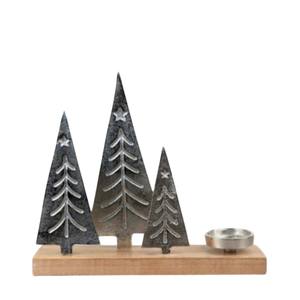 Handmade Silver Aluminium <b>Christmas</b> <b>Tree</b> <b>Candle</b> Holder On Mango Wood Base Modern Festive Home Decor Tabletop Votive Holder Gift - Product Image 1