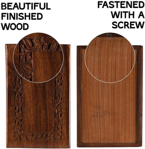Urne funéraire en bois brun de style européen avec bordure sculptée pour cendres d'adultes - Product Image 4