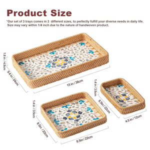 Ensemble de 3 plateaux rectangulaires, paniers de rangement, plateau tissé décoratif naturel pour la décoration de la maison, salle de bain, comptoir de cuisine - Product Image 6