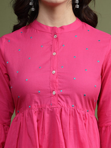 Haut d'été en coton à manches longues et col rond, imprimé floral, coupe trapèze, pour femme, personnalisé, vente en gros, dernière collection, OEM en vrac - Product Image 4