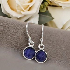 Sapphire Drop <b>Earrings</b> - Silver-Plated, Round Natural Stone, September Birthstone Jewelry for Women with Ear Wire - Product Image 5