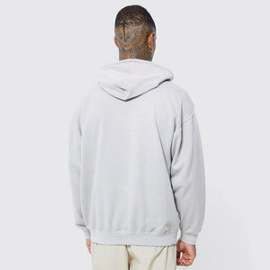 100% Polyester 400 GSM poids lourd en détresse acide lavé solide écologique à capuche blanc hommes Zip à capuche Vintage hiver complet - Product Image 3