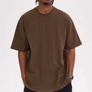 Camiseta de algodón personalizable de alta calidad con cuello redondo para hombre, ropa de calle nueva moda con tela tejida holgada de Color sólido de gran tamaño - Product Image 3