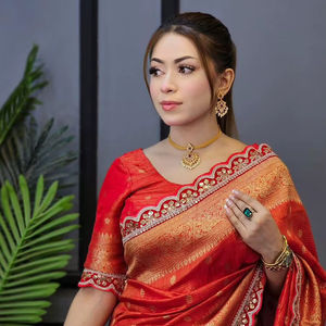 Hermosa tradicional suave Dola seda rojo Saree última blusa elegante exclusiva étnica elegante fiesta boda ropa nupcial para mujeres - Product Image 1