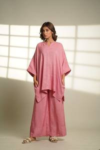 ชุดเสื้อและกางเกงผ้าลินินสองชิ้นสีชมพูขนาดใหญ่ชุดชุดนอนผ้าลินินระบายอากาศใส่สบายออกแบบได้ตามต้องการ - Product Image 5