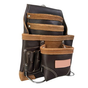 2025 New Arrival Custom Made Genuine Cowhide Leather 10-12 Pocket Lightweight Carpenter's Nail <b>Tool</b> Pouch <b>Heavy</b> <b>Duty</b> Suede - Product Image 2