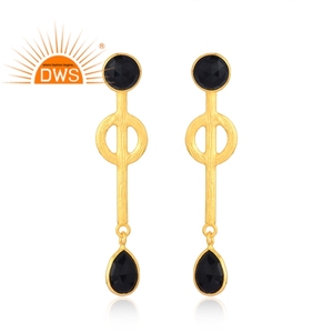 Última Venta de latón 18K Flash chapado en oro negro ónix piedra preciosa colgante pendiente Demi joyería fina fabricante - Product Image 1