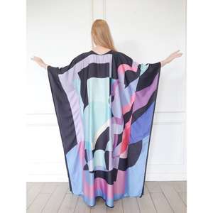 <b>Women</b> Abstract Multicolor Print <b>Kaftan</b> Maxi <b>Dress</b> Loose Fit Floor-Length Natural Waist Elegant Eco-Friendly Resort Evening Wear - Product Image 4