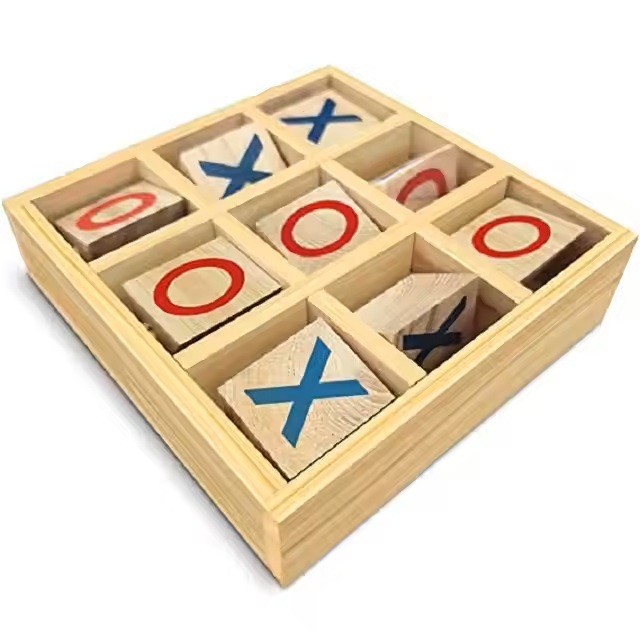 Gamie Small Travel Wooden Tic Tac-Toe Board Game Kids' Classic Fixed Spinning Wood Game Indian Manufacturer