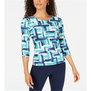 Collezione JM: Top Jacquard Stampato da Donna, Vestibilità Ampia, in Poliestere Lavorato a Maglia, Blu Tinta Unita, Taglie da XS a XL, per Ufficio o Feste - Product Image 1