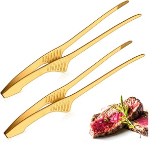 Golden Food Serving <b>Tongs</b> in Luxurious Metal with Shiny Modern Design Perfect for Home Kitchen Use and Elegant Weddings - Product Image 1