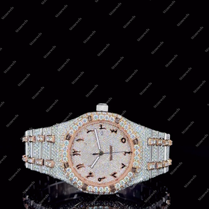 Montre de luxe personnalisée en or noir avec pierres précieuses, diamants de marque haut de gamme, diamants VVS, montre mécanique automatique pour homme en or 10 carats - Product Image 1