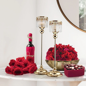 Bougeoir en cristal classique forme carrée ensemble de 2 perles de couleur or grande taille idéal pour la décoration de chandelier intérieur et extérieur - Product Image 2